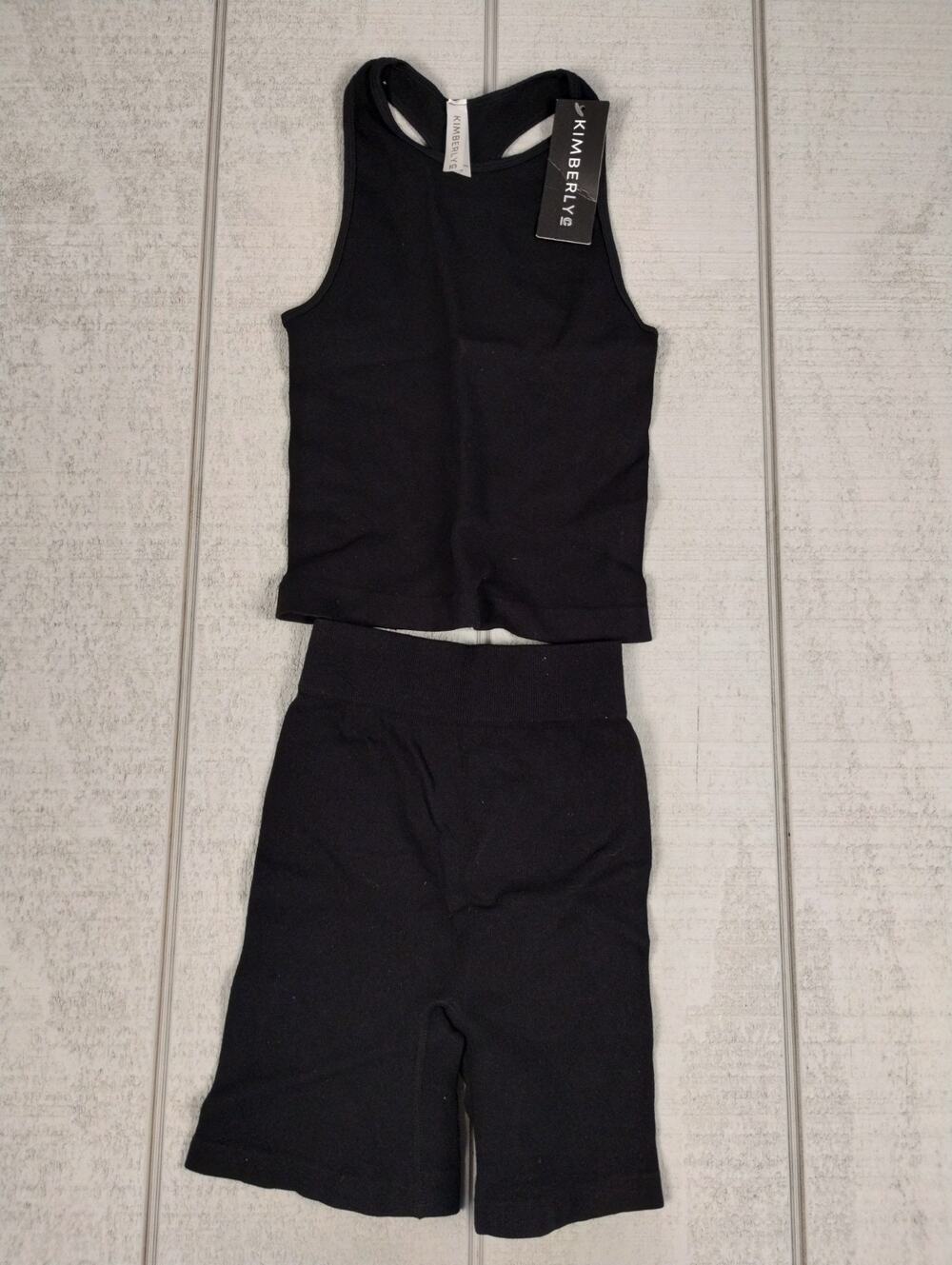 KIMBERLY C YPS-3513 Seamless Tank Shorts Set Women S Black Athletic Workout NWT